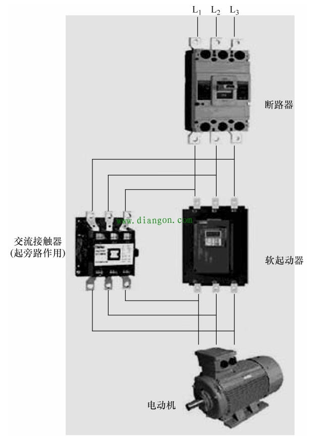三相异步电动机软起动器减压起动线路图和接线图原理图解 - 软启动器