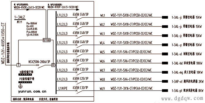 配电箱三相不平衡负荷计算(有三相、单相回路)电路图